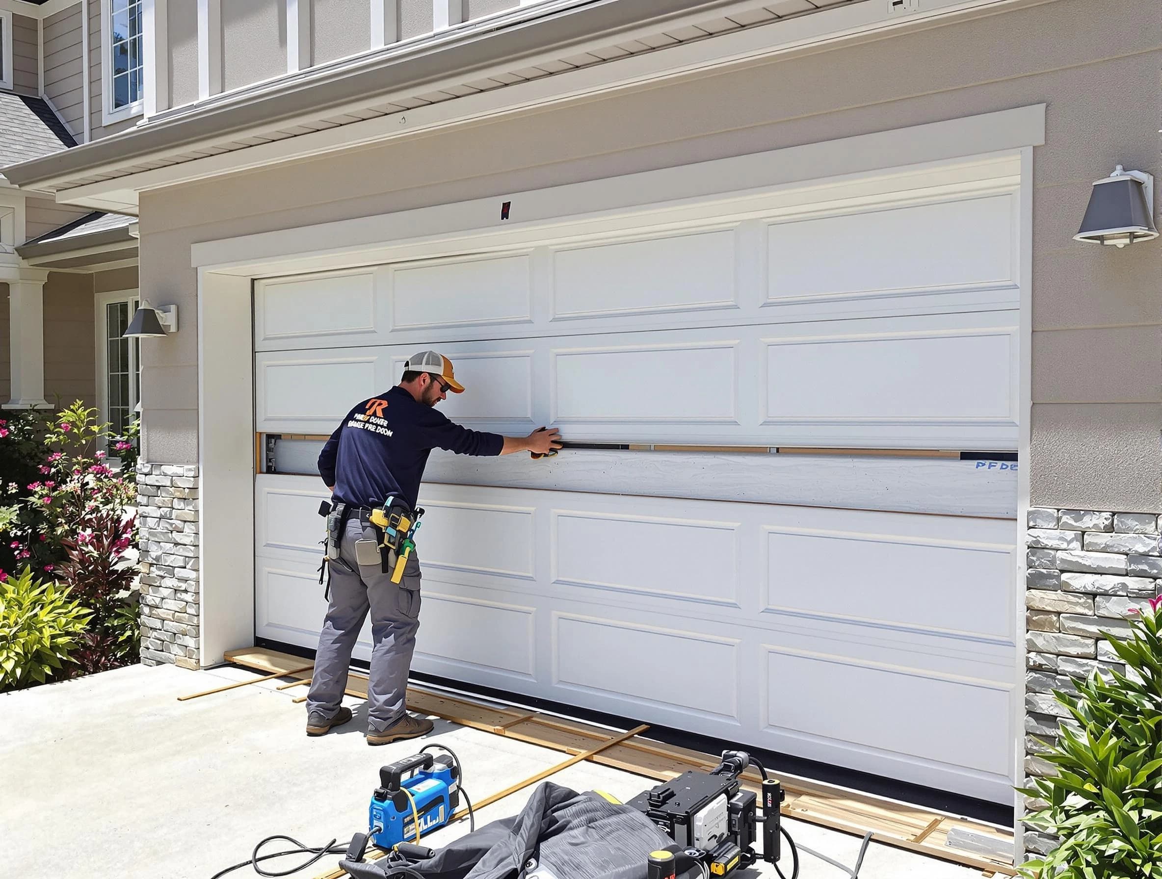 Newton Garage Door Repair team performing complete garage door replacement at Newton residence