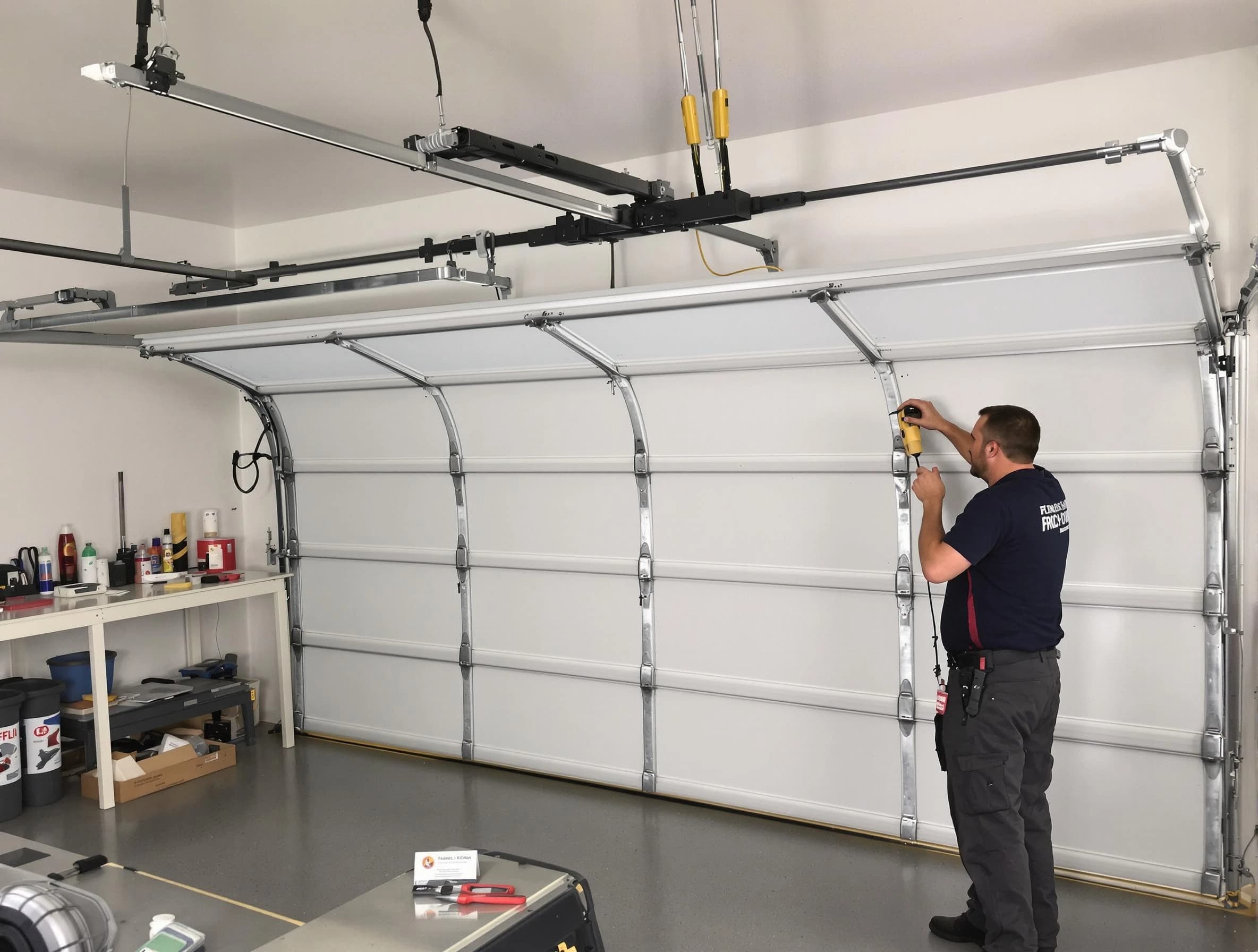 Newton Garage Door Repair certified technician performing overhead door system repair in Newton