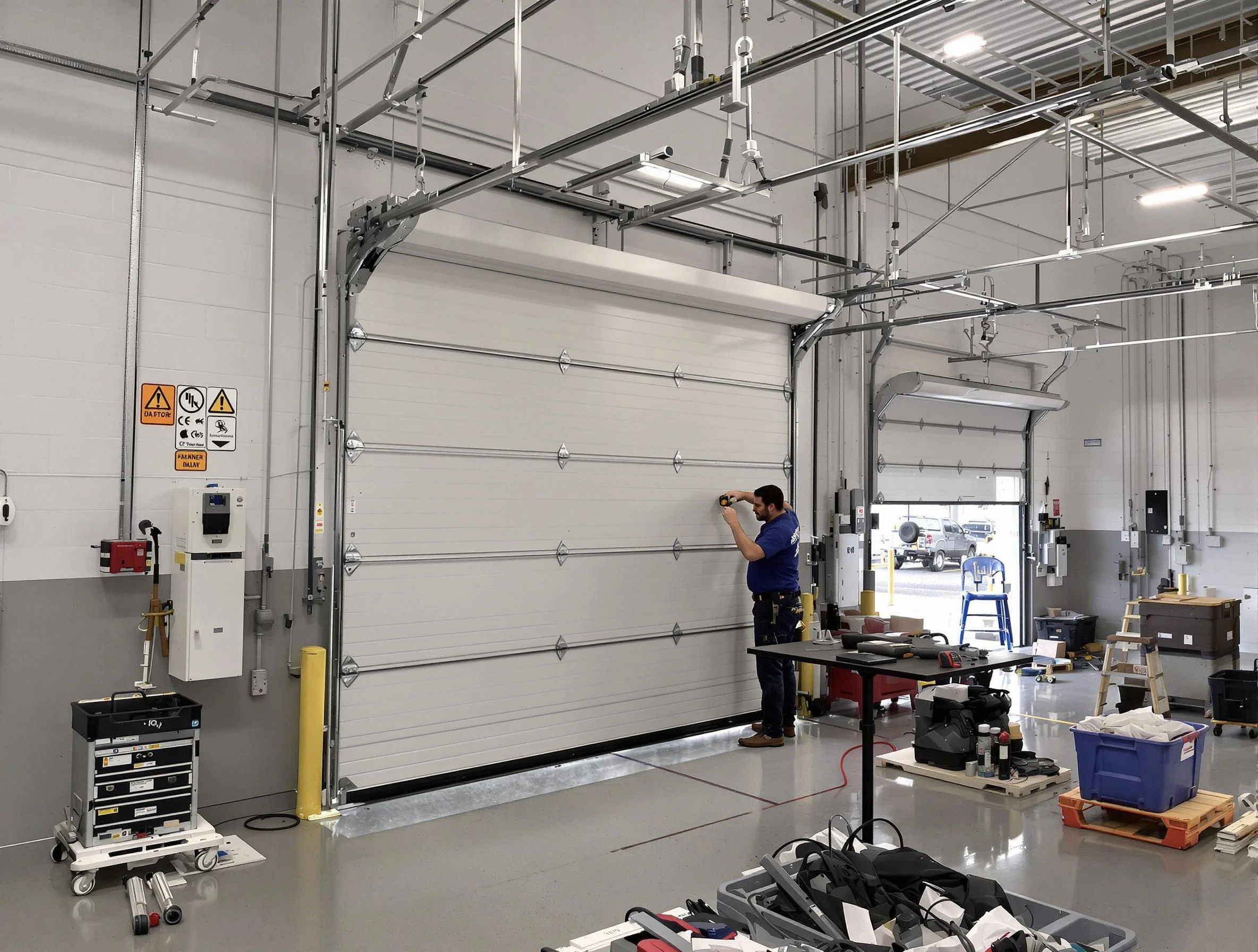 Commercial garage door repair being performed by Newton Garage Door Repair expert in Newton